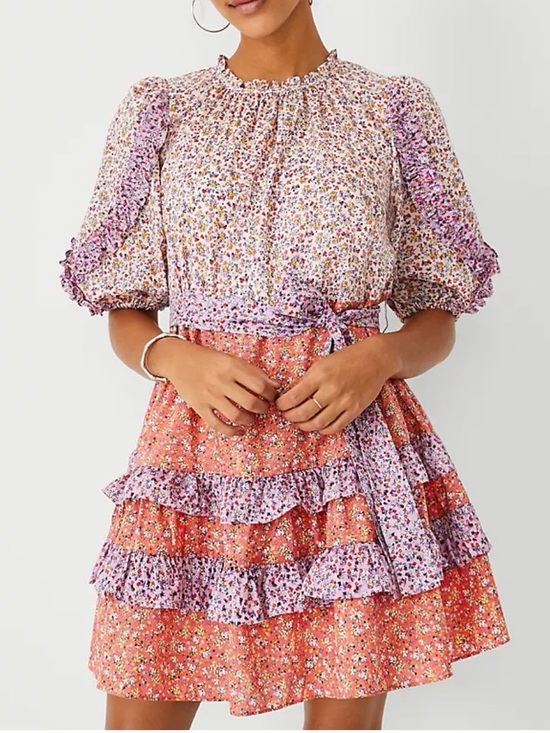 Ann Taylor Dresses & Skirts - Ann Taylor Floral Ruffle Flare Dress Women’s Cottage Prairie Fields Flowy